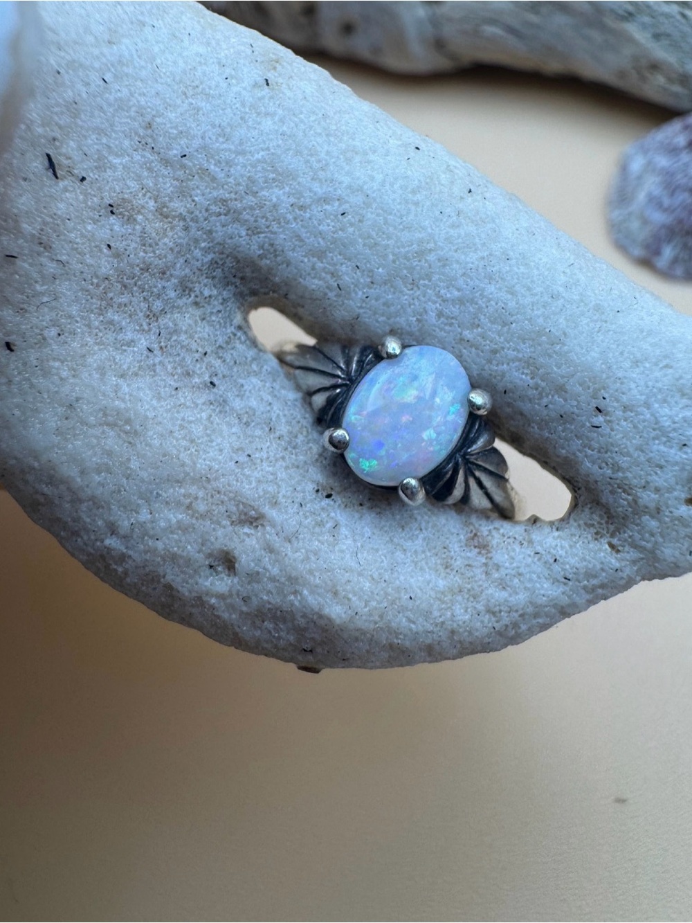 October’s Mirage Sterling Silver Opal Oval Ring – SZ 7